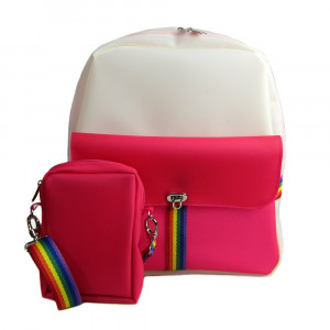 Kit Mochila e Shoulder bag de silicone rosa Maria Adna