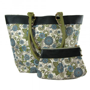 Kit Bolsa em Tecido Floral verde Maria Adna