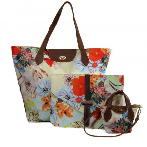 Kit trio bolsa sacola floral Maria Adna