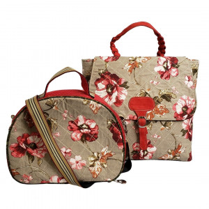 Kit Mochila e bolsa transversal em tecido floral Maria Adna