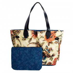 Kit bolsa sacola floral com carteira Maria Adna