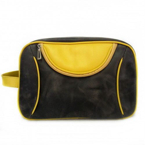 NECESSAIRE EM COURO NATURAL AMARELO E PRETO MARIA ADNA