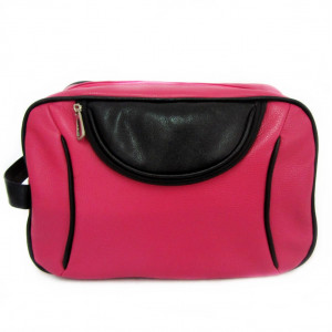 NECESSAIRE EM COURO NATURAL ROSA E PRETO MARIA ADNA