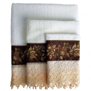 Jogo de toalhas com bordado Floral 3 peças Lar em Cor
