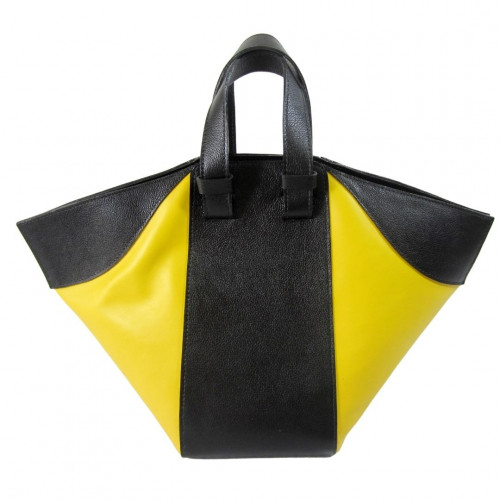 Bolsa de mão em Couro amarelo e preto Maria Adna