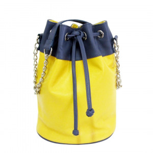 Bolsa saco em couro azul e amarelo Maria Adna
