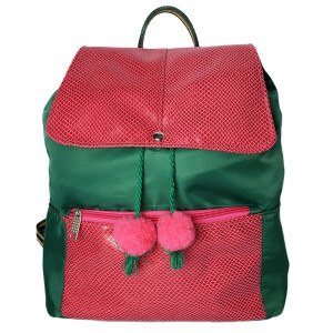 Mochila saco em Nylon verde e rosa Maria Adna