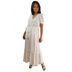 Vestido longo branco com botões Maria Adna